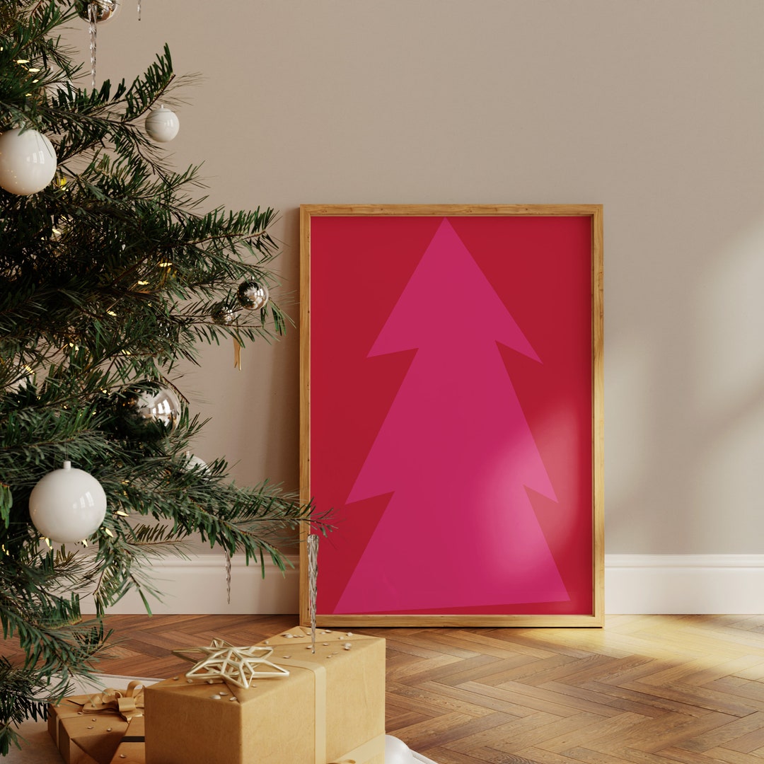 Pink Christmas Wall Art Christmas Tree Print Abstract Etsy