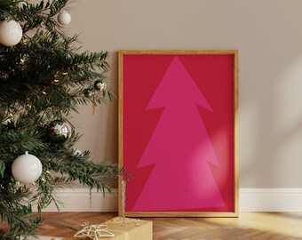 Pink Christmas Wall Art Christmas Tree Print, Abstract Christmas Tree Wall Art, Xmas Tree Poster, Downloadable Christmas Gift