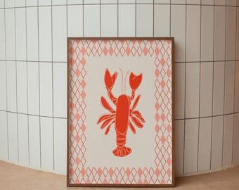 Lobster Print New England Minimalist Wall Art Cute Seaside Print for Kids Room Coastal Inspired Red Artwork