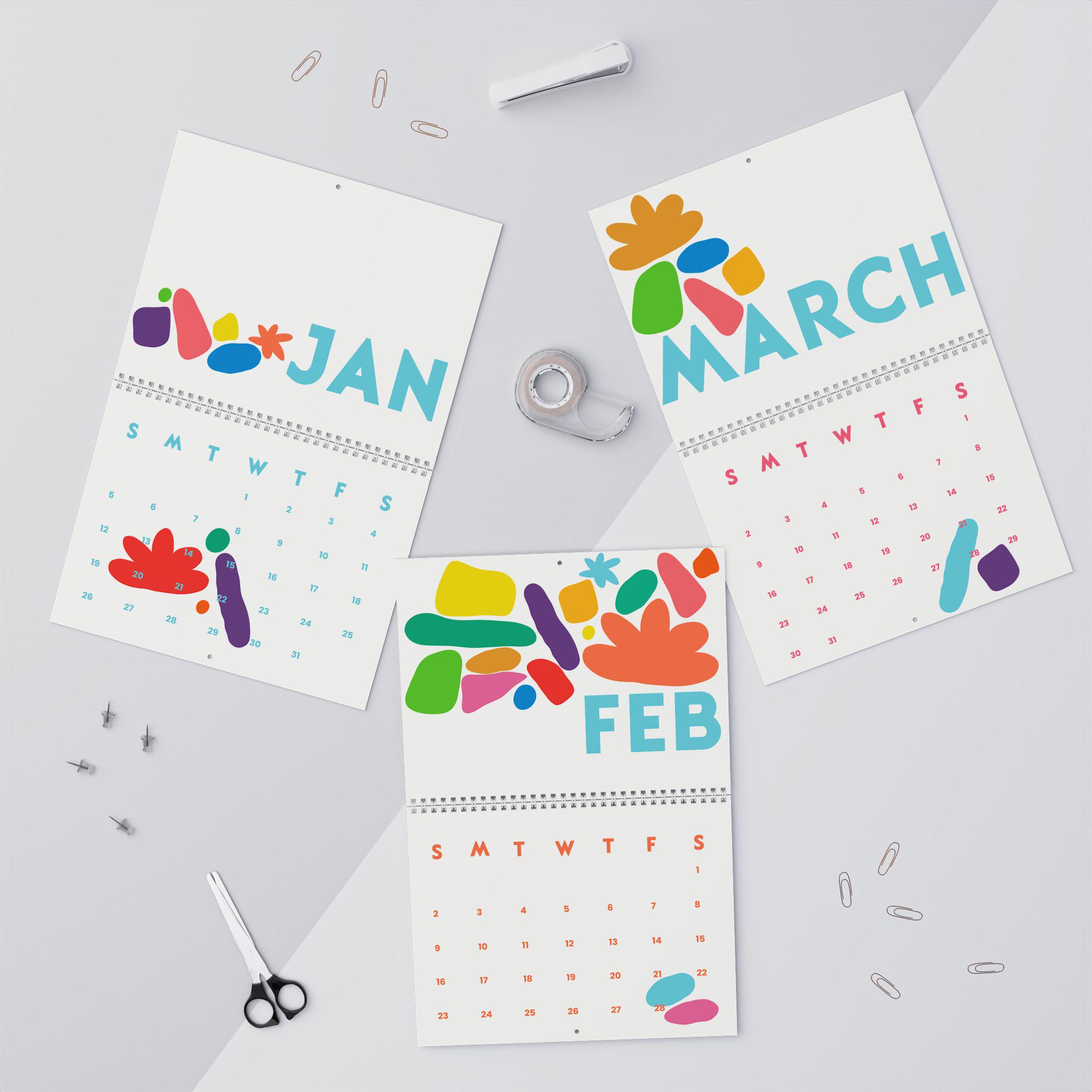 2025 Calendar Abstract Geometric 12 Month Hanging Calendar Colourful ...