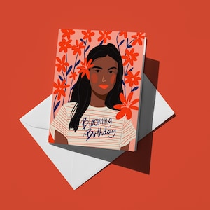 Birthday Queen Card Female birthday card for her Cute birthday queen card Blooming Birthday Art Card Birthday Wishes