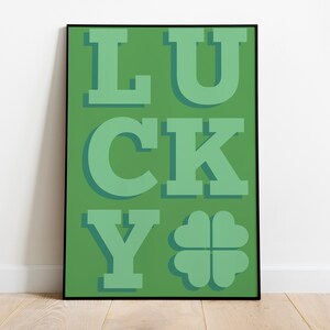 Lucky Clover Print, St Patrick&#39;s Day Print, Green Aesthetic, Downloadable Art, Green Art, Modern Print, Trendy Wall Art, Green Decor