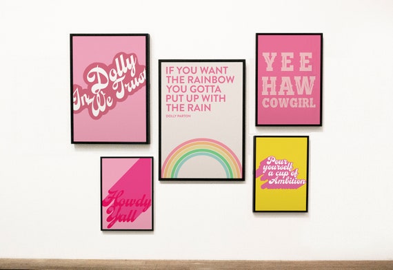Set of 5 Dolly Parton Gallery Wall, Cowboy Gallery Wall, Cowboy Aesthetic, Downloadable Art, Teen Room Decor, office decor, Pink Aesthetic