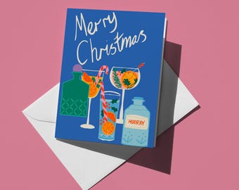 Cocktail Christmas Card | Festive Greeting Card | Holiday Spirit | Retro Holiday | Gin Christmas | Xmas Card for Friend