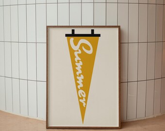 Summer Pennant Print Retro Outdoors Art Camping Poster Mid Century Cabincore Explorer Nursery Artwork Rustic