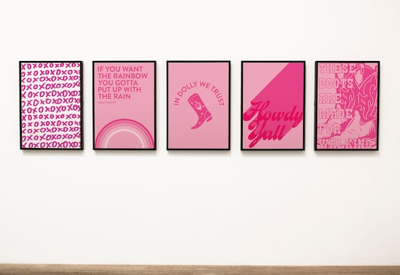 Set of 5 Dolly Parton Gallery Wall, Cowboy Gallery Wall, Cowboy Aesthetic, Pink Aesthetic, Dolly Parton Print, Dolly Parton Art