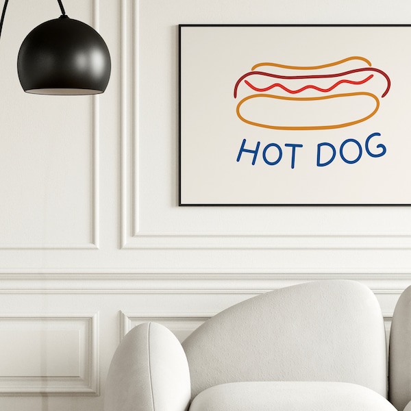 Wall Art For Kitchen Hot Dog Summer BBQ Wall Art digital downloads Maximalist Decor Blue Wall Art Kitchen and Bar Decor Fourth of July Print