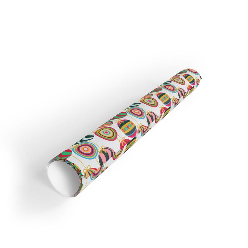 Festive Gift Wrap | Preppy | Midcentury Wrapping | Chic Christmas Paper | Christmas Bauble Gift | Wrapping Paper Roll image 3