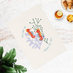 Vibrant Coral Print Cotton Tea Towel, Kitchen Decor, Gift for Home Chefs, Beach House Decor, Eco-Friendly Dish Cloth Housewarming Gift