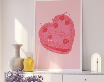 Pink Cake Art Print: Kitchen Food Decor (Digital Download)