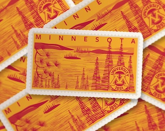 Naklejka na znaczek pocztowy Minnesoty | Poznaj Minnesotę | Naklejka „Great Lakes Cooler” | Naklejka na znaczek pocztowy | Miłośnik przyrody | Uniwersytet | Szkoła