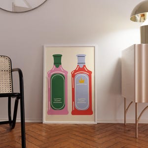 Gin Poster Bar Decor Bar Cart Artwork, Gin Bottles Art, Cocktail Decor, Gin And Tonic Art, Home Bar Art, Blue Gin Bottle, Alcohol