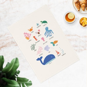 Vibrant Coral Print Cotton Tea Towel, Kitchen Decor, Gift for Home Chefs, Beach House Decor, Eco-Friendly Dish Cloth Housewarming Gift