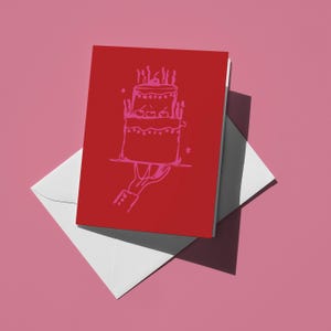 Happy Birthday Pink Cake Card Cute cake birthday card Pink birthday cake card cheerful birthday card whimsical birthday card
