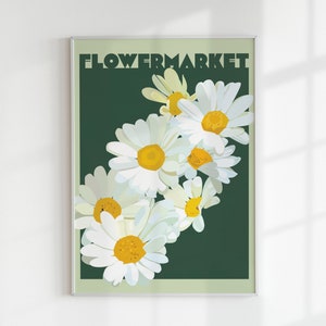 Flower Market Daisy Print, Flower Market Poster, Downloadable Art, Hosting Decor, Botanical Wall Art, Kitchen Art Print, Cute Wall Art