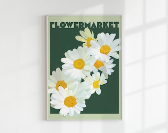 Blumenmarkt Daisy Print, Blumenmarkt Poster, herunterladbare Kunst, Hosting Decor, Botanische Wandkunst, Küchen Kunstdruck, niedliche Wandkunst