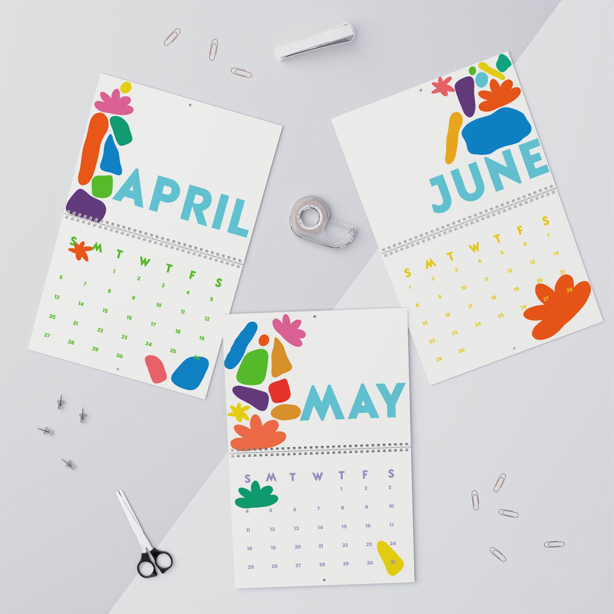 2025 Calendar Abstract Geometric 12 Month Hanging Calendar Colourful ...