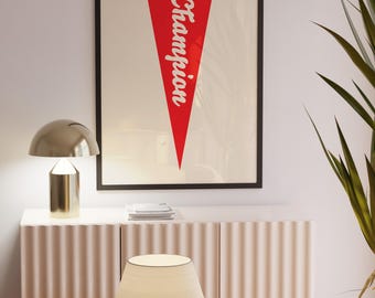 Champion Pennant Summer Red Print Retro Outdoors Art Sport Poster Mid Century Cabincore Explorer Nursery Artwork Lakehouse