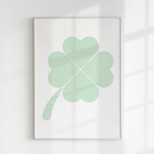 Minimalist Clover Print, St Patrick&#39;s Day Print, Green Aesthetic, Downloadable Art, Green Art, Modern Print, Trendy Wall Art, Green Decor