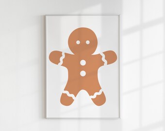 Pepparkaksgubben-tryck, julväggkonst, heminredning, nedladdningsbar julkonst, jultryck, nedladdningsbar julklapp