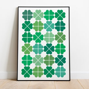 Lucky Shamrock Print, St Patrick&#39;s Day Print, Green Aesthetic, Downloadable Art, Green Art, Modern Print, Trendy Wall Art, Green Decor