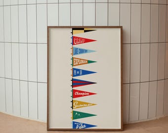 Pennant Print Retro Outdoors Art Camping Poster Mid Century Office Decor Lake House Summer Camp Rustic Boys Outdoors Nursery Artwork