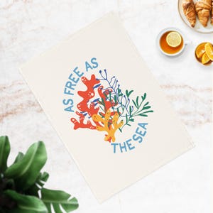 Vibrant Coral Print Cotton Tea Towel Kitchen Decor Gift for Home Chefs Beach House Decor, Eco-Friendly Dish Cloth Housewarming Gift