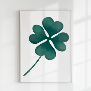 Watercolour Clover Print, St Patrick&#39;s Day Print, Green Aesthetic, Downloadable Art, Green Art, Modern Print, Trendy Wall Art, Green Decor