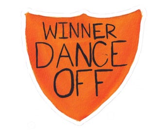 Naklejki z napisem „Zwycięzca Dance Off” – zabawna dekoracja na imprezę, dekoracja laptopa, nagrody w konkursach tanecznych, prezent dla tancerzy, wzór pomarańczowej tarczy
