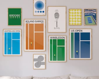 Gallery Wall Set Grand Slam Tennis Poster US Open Poster Wall Art Download, Tennis Wall Art Sport Poster Vintage, Wall Art for Living Room