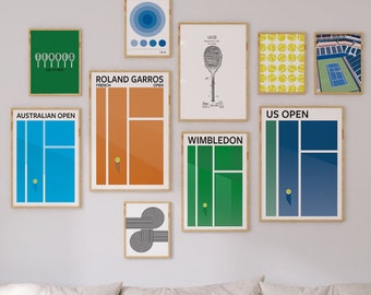 Zestaw ścienny galerii Grand Slam Tennis Poster US Open Poster Wall Art Download, Tennis Wall Art Sport Poster Vintage, Wall Art do salonu