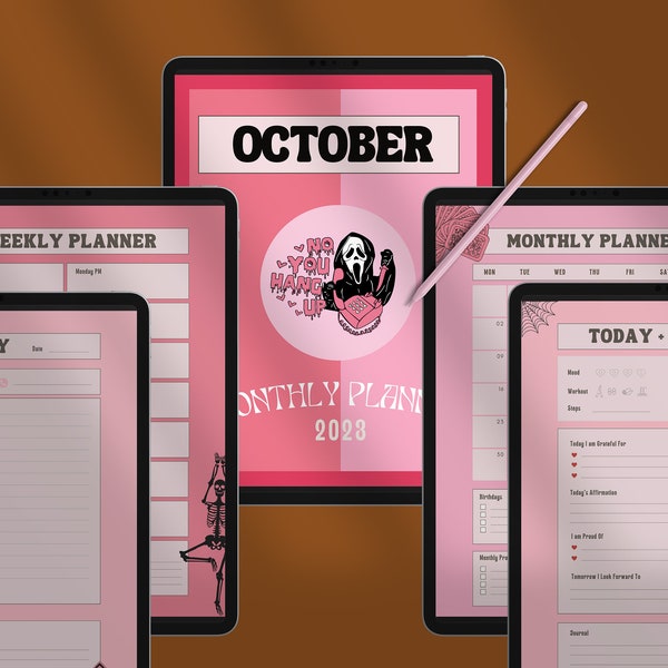 Ghostface Pink No You Hang Up Halloween Planner Witch Aesthetic October Calendar Digital Planner iPad