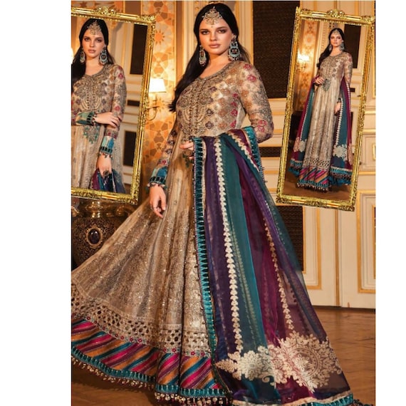 Pakistani Indian Wedding Dresses Net Maxi Long Frock Maria B