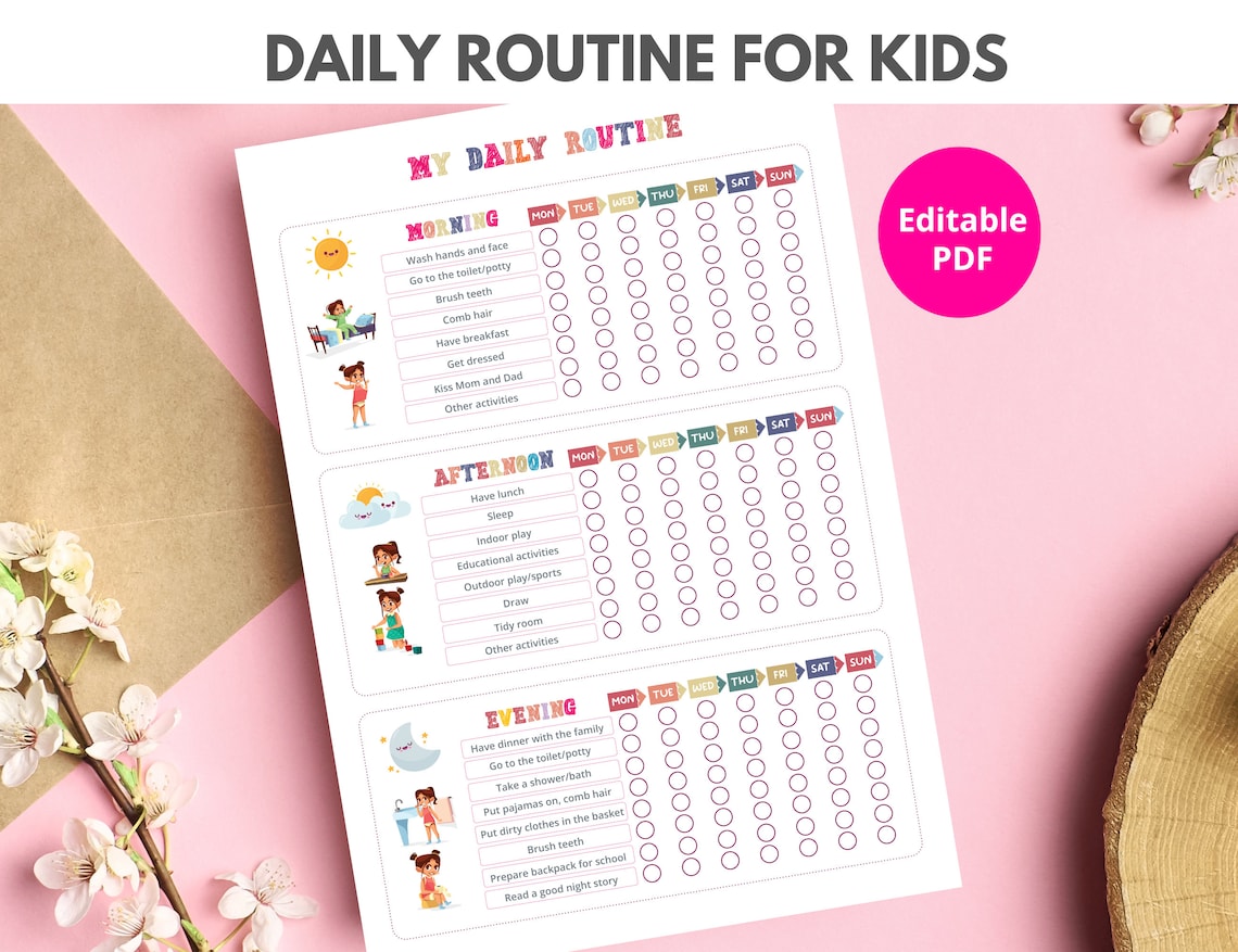 Printable Daily Routine for Kids Editable Pdf - Etsy