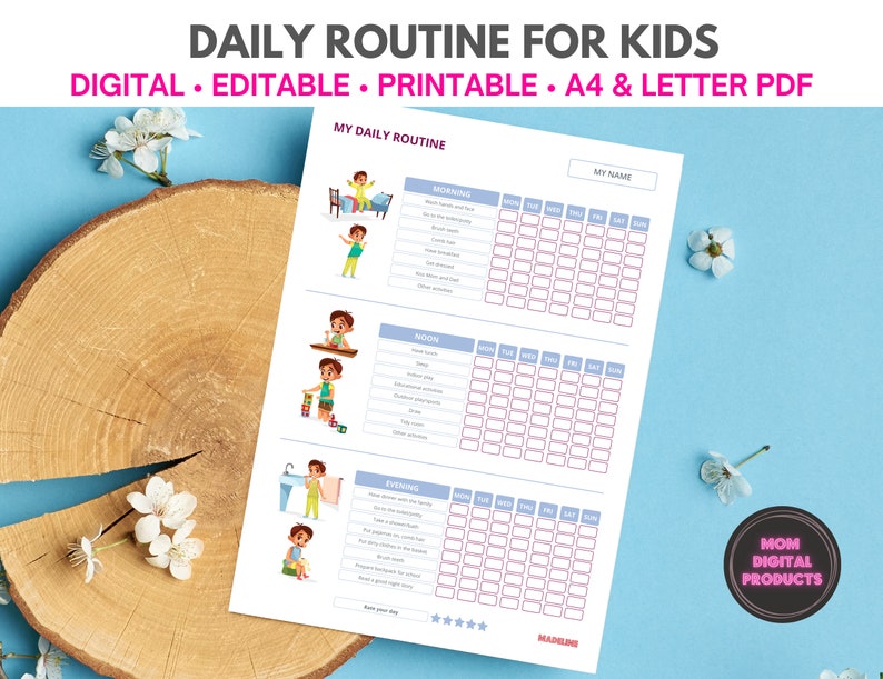 Printable Daily Routine for Kids Editable Pdf - Etsy