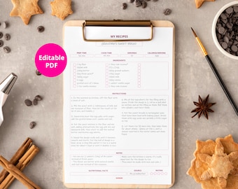 Plantilla de tarjeta de recetas, pdf editable