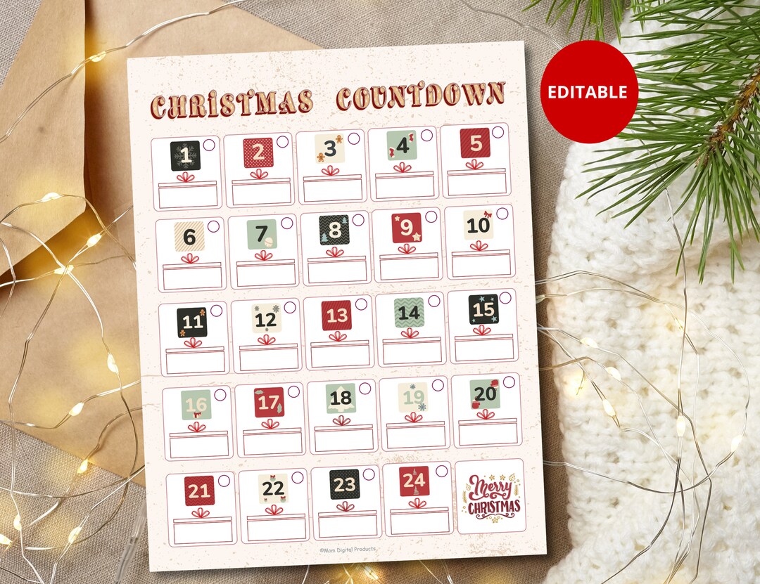 Christmas Advent Calendar Editable Pdf Etsy