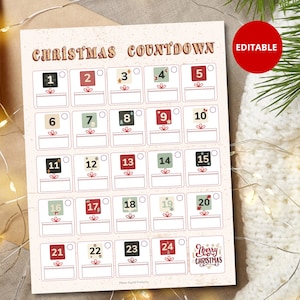 Weihnachtlicher Adventskalender | Bearbeitbares pdf