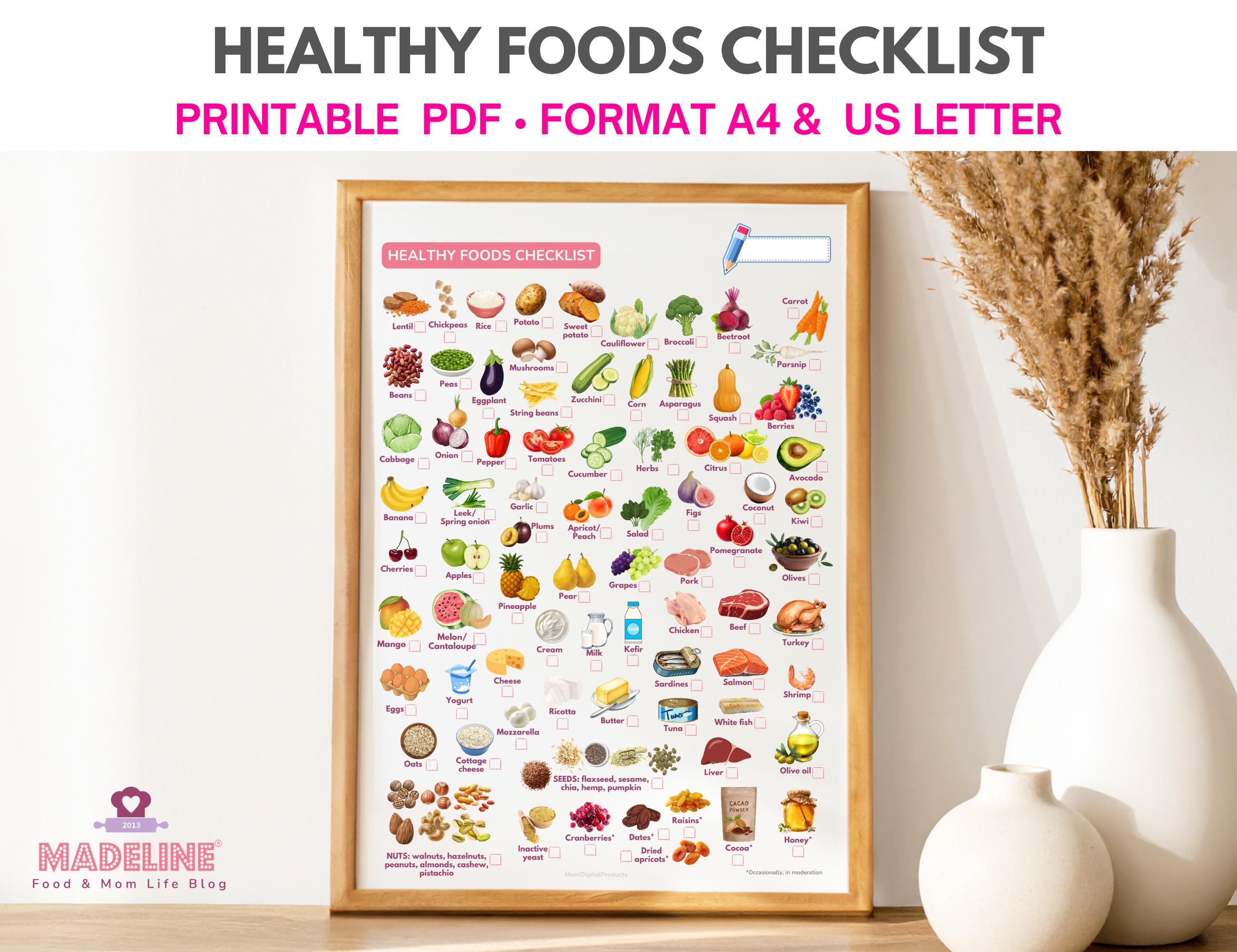 Healthy Food Checklist for Kids | Printable Pdf - Etsy