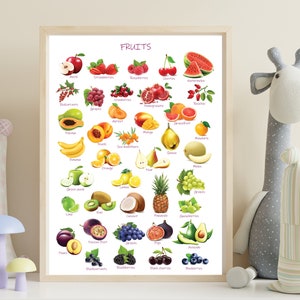 Cartel de frutas, cartel Montessori, cartel educativo