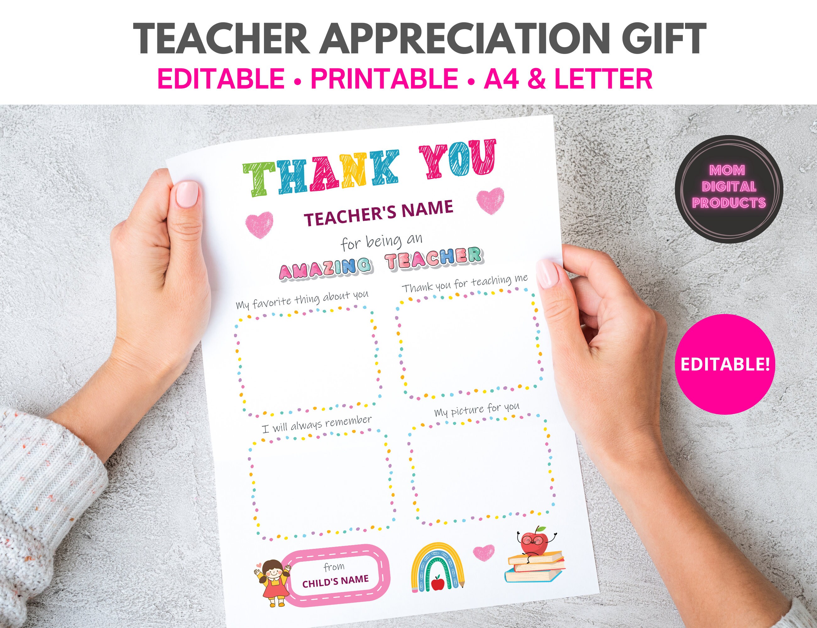 Teacher Appreciation Printable Gift, Editable Pdf - Etsy