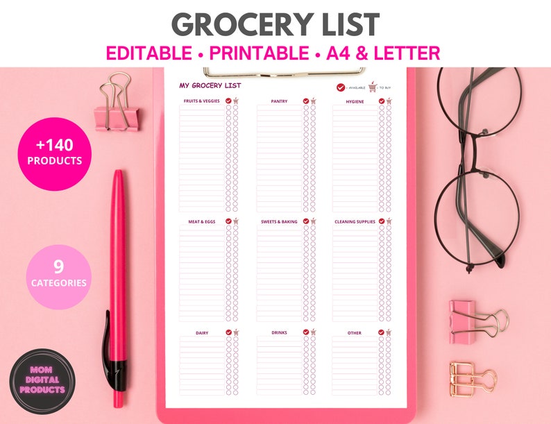 Printable Grocery List Editable Pdf Etsy