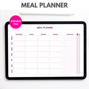 Printable Meal Planner | Editable Pdf - Etsy