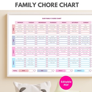 Tableau des corvées familiales, pdf modifiable, pdf imprimable