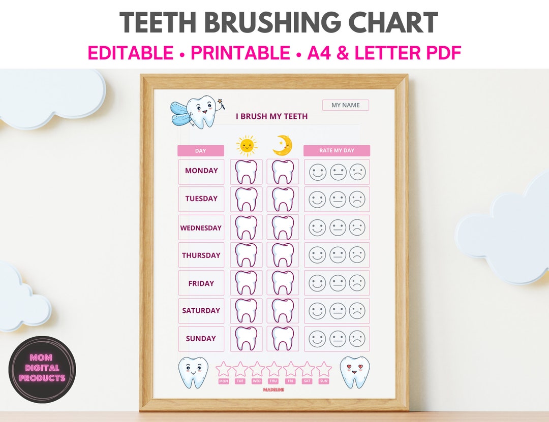 Printable Teeth Brushing Chart Editable Pdf Etsy Printable Teeth Brushing Chart Editable Pdf Etsy