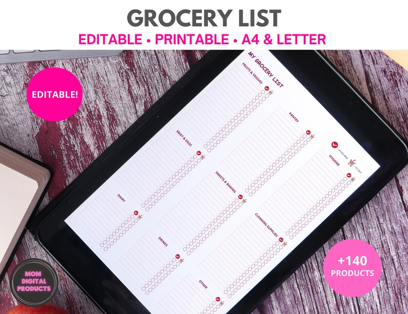 Printable Grocery List Editable Pdf Etsy