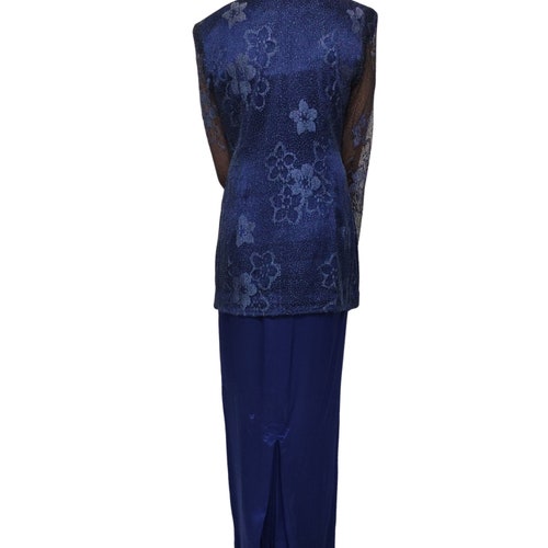 High Quality Glitter Blue Lace top shops and Satin Skirt
