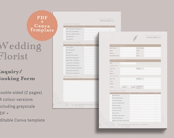 Wedding Florist Client Booking Form Editable Template