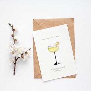 Biglietto di compleanno con cocktail frizzante e champagne: biglietto di auguri stampabile per una persona chic e sofisticata
