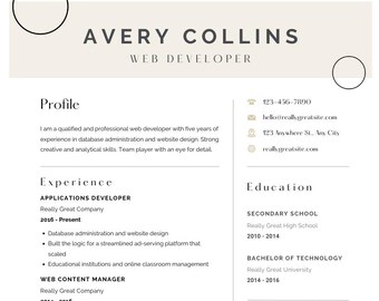 Aangepaste crèmekleurige esthetische CV-sjabloon | Elegant en modern | Bewerkbaar in canvas